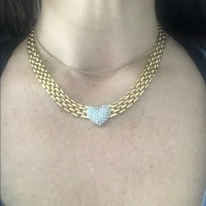 Beautiful gold link and pave CZ heart necklace.